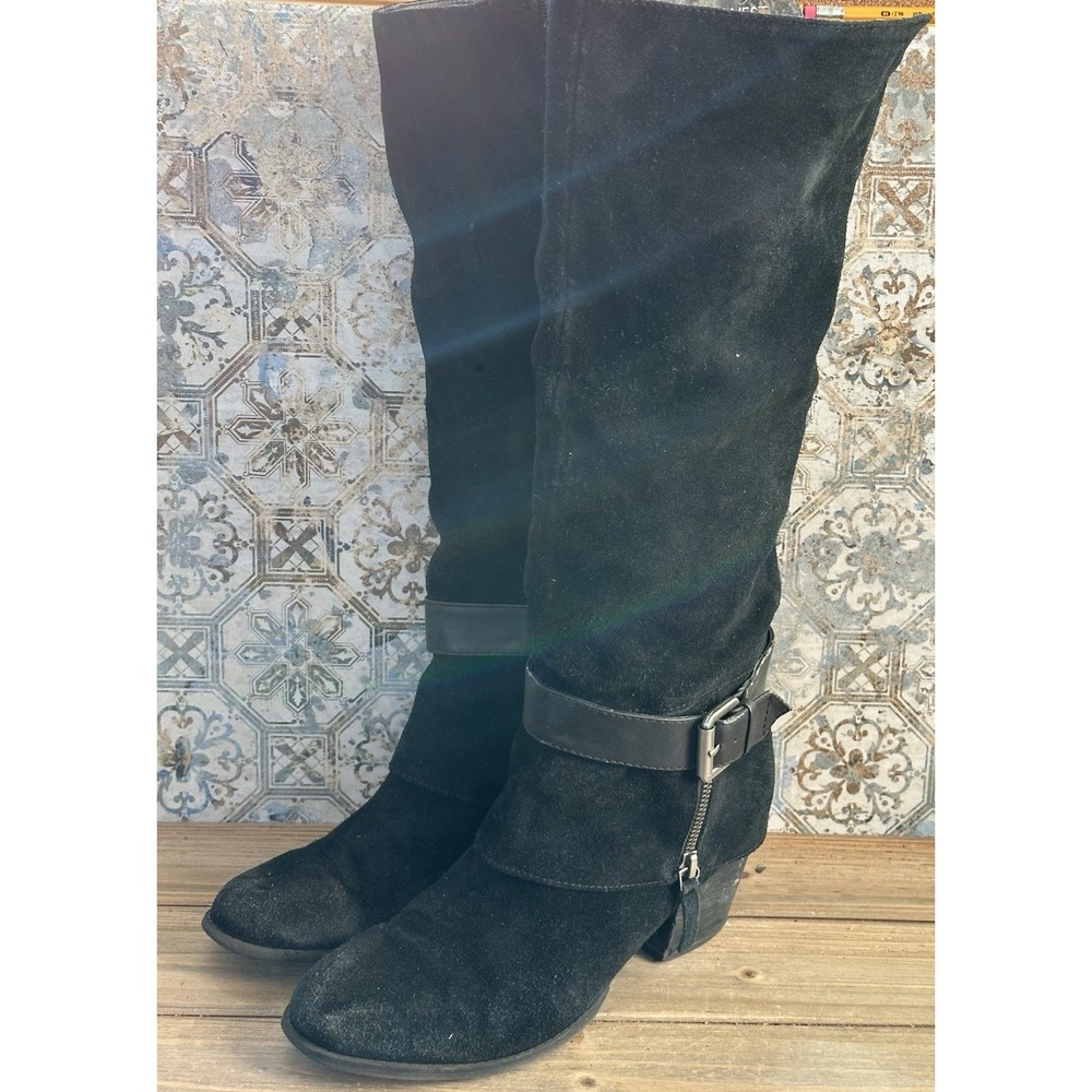 Nine West Tall Suede Boots Cuffed Grunge City Woman’s 8.5 M Black